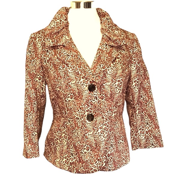 Satin Animal Print Statement Collar Top Jacket - Picture 11 of 11